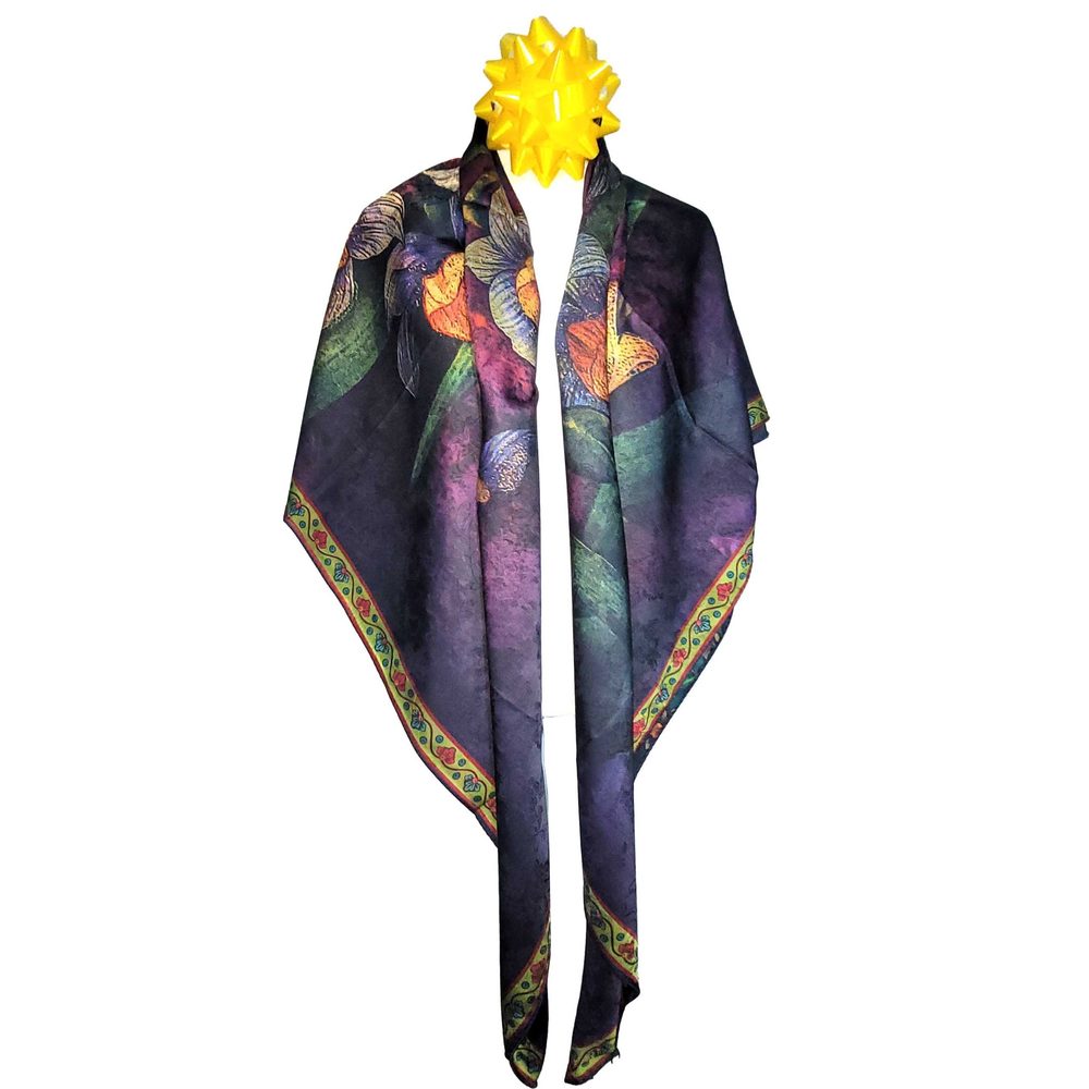 NWT Double Sided Silk Scarf 52"x52" Large Square Shawl Wrap XiangYunShal 2244 - Picture 9 of 11